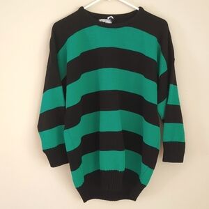 24" Pit to Pit Kate Collins Green and Black Striped Vintage Sweater VTG